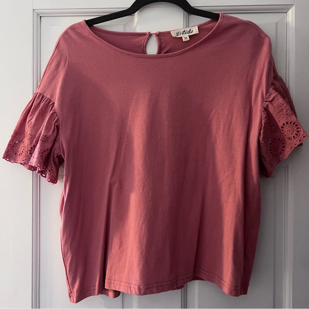 Women's Pink Top with Eyelet Sleeves